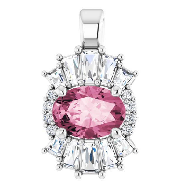 Platinum Natural Pink Tourmaline & 1/3 CTW Natural Diamond Pendant